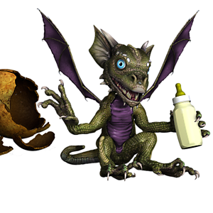 <b>Odinfriggei</b> ist ein männliches Drachenbaby. Mit der richtigen Pflege wird es schnell wachsen und stark genug zum Fliegen werden.